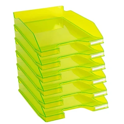 Abbildung von Exacompta 113235D 6er Pack Premium Briefablage Combo Midi DIN A4. Ideale Briefkörbe für Ihre Organisation. Robuste und stapelbare Ablagekörbe lemongrün transparent glossy