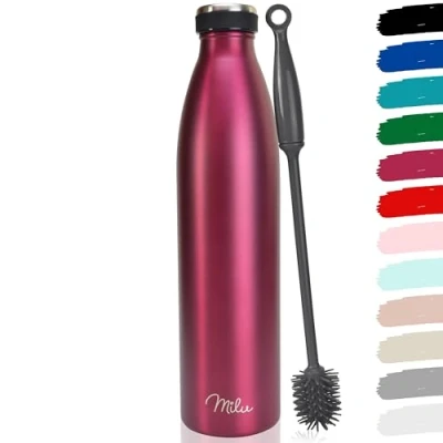 Abbildung von Milu Edelstahl Trinkflasche 350ml, 500ml, 750ml, 1000ml, 1.5L Thermosflasche, Isolierte Wasserflasche, Auslaufsichere Isolierflasche doppelwandig, Kohlensäure geeignet (Berry, 1500ml)