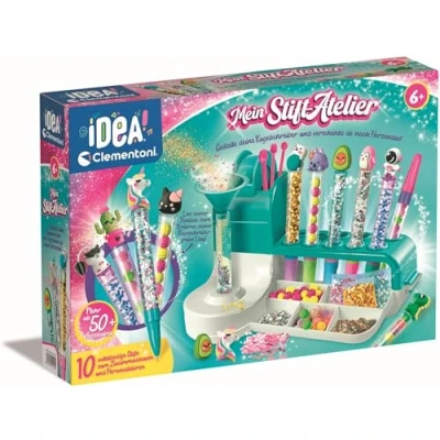 Abbildung von Clementoni Idea Stift Atelier mit über 50 Accessoires Kreativspielzeug, Bastelset, Personalisierter Stift, Geschenk Set für Kinder ab 5 Jahren, 59415