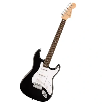 Abbildung von Squier by Fender Debut Collection Stratocaster E Gitarre, Laurel Griffbrett, Weißes Schlagbrett, Schwarz