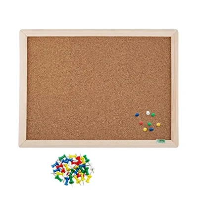 Abbildung von D.RECT SET Kork Pinnwand mit Holzrahmen mehrfarbig Reißnagel 35 Stk., Reißzwecken, Korktafel Naturrahmen, 30 x 40 cm, 800103