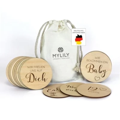 Abbildung von MYLILY Meilensteinkarten Schwangerschaft aus Holz 30 unvergessliche Momente auf 15 Karten Verkünden Baby FSC zertifiziert