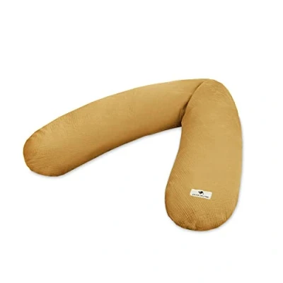 Abbildung von Julius Zöllner Musselin Stillkissen ca. 190 cm Füllung 42 Liter EPS Mikroperlen Made in Germany Bezug aus 100% Baumwollmusselin Oeko TEX® Standard 100 Zimt