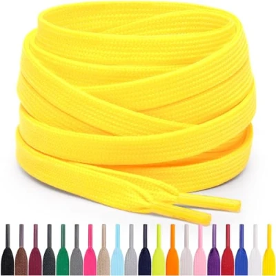 Abbildung von Miscly Flache Schnürsenkel, in verschiedenen Längen und Farben erhältlich (114 cm, Gelb)