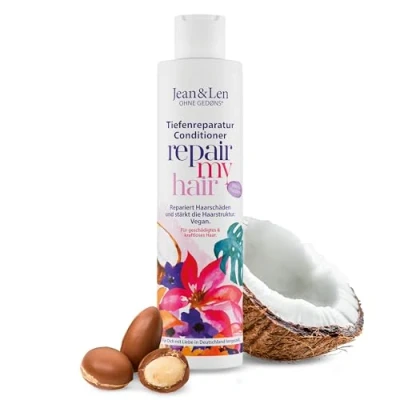Abbildung von Jean &amp; Len Conditioner Repair Kokos Macadamia, für geschädigtes und kraftloses Haar, repariert Haarschäden, verleiht Geschmeidigkeit, Duft, ohne Parabene Silikone, vegan 300 ml