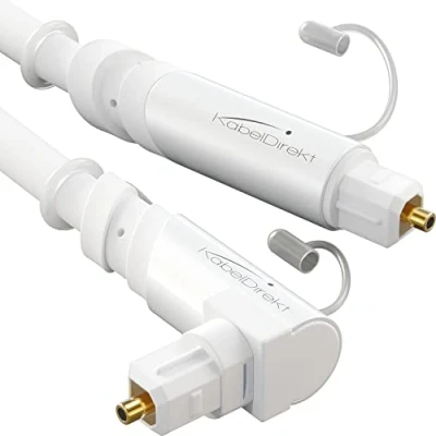 Abbildung von KabelDirekt TOSLINK Kabel 90 gewinkelt, optisches Audiokabel, weiß 1,5 m Glasfaserkabel für Soundbar (TOSLINK auf TOSLINK, digitales S/PDIF Kabel, HiFi/Verstärker, Heimkino, Xbox One/PS4)