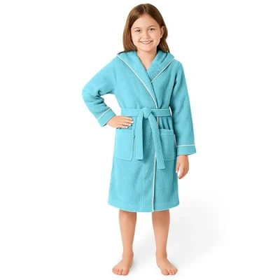 Abbildung von LAYNENBURG Premium Bademantel Kinder &amp; Teenager mit Kapuze 100% Baumwolle OEKO TEX Standard 100 flauschiges Frottee Größe (134/140, Hellblau)