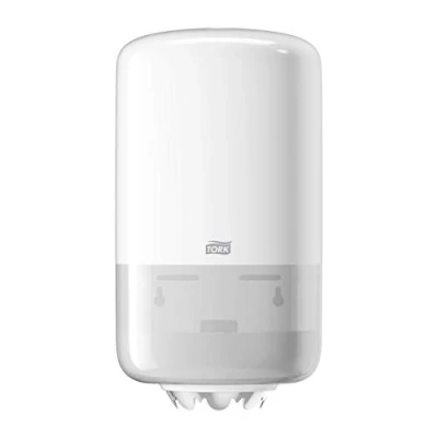 Abbildung von Tork 558000 Mini Innenabrollungsspender für M1 Papierwischtücher im Elevation Design / Wischtuchspender hygienische Einzeltuchentnahme in Weiß, (B x H T) 174 321 165 mm