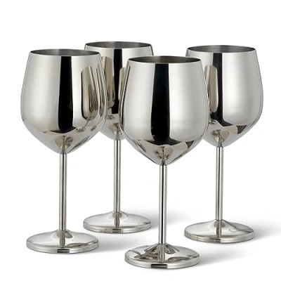 Abbildung von Oak &amp; Steel 4 Elegante Edelstahl Weingläser (540ml) Silber Robust Unzerbrechlich Geschenkset für Geburtstage, Hochzeiten, Weihnachten