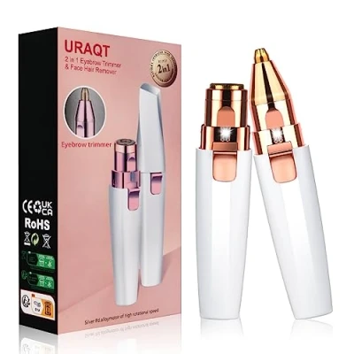 Abbildung von URAQT Gesichtshaarentferner Für frauen, 2 in 1 USB Elektrischer Augenbrauen Rasier, Schmerzfreie Trimmer Frauen Körper Gesichtshaare Lippen Kinn, eingebautem LED Licht