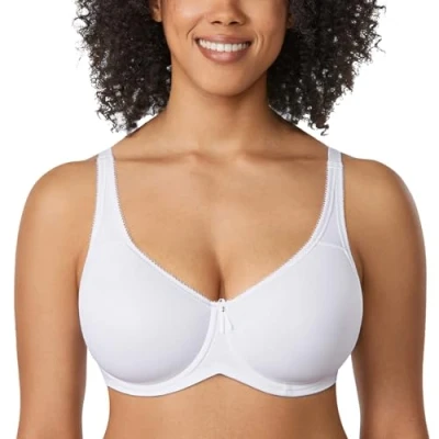 Abbildung von DELIMIRA Damen mit Bügel Nahtlose Vollschalen T Shirt BH Gepolstert Große Größen Weiss 95D