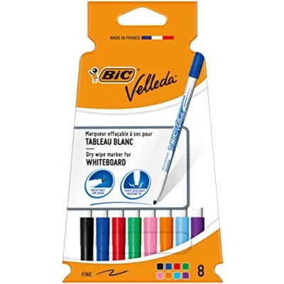 Abbildung von BIC Velleda Whiteboard Marker, in 8 verschiedenen Farben, mit Rundspitze, Strichstärke: 1,5 mm, speziell für Kinder entwickelt