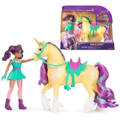 Abbildung von Unicorn Academy AVA und Einhorn Leaf Set ca. 12 cm große Originalfiguren zur beliebten Netflix Serie mit Zwei Accessoires Haarbürste für fantasievolles Rollenspiel, Kinder ab 4 Jahren