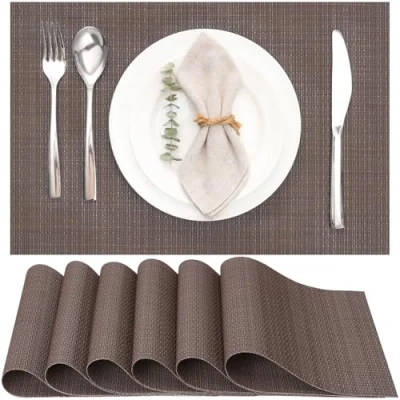 Abbildung von Myir JUN Tischsets Abwaschbar 6er Set, Gewebte Platzdeckchen rutschfest Abgrifffeste Hitzebeständig, Vinyl Platzsets für küche Speisetisch Hotel, Platz Matten 30x45cm (Brown 2)