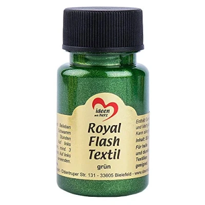 Abbildung von Ideen mit Herz Royal Flash Textil, Glitzer Metallic Farbe hochdeckend, cremige Textilfarbe auf Wasserbasis für helle und dunkle Textilien 50 ml (grün)