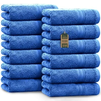 Abbildung von NatureMark 12er Pack Gästetücher Premium Qualität 30x50cm GÄSTEHANDTUCH Frottiertuch Set 100% Baumwolle Farbe: Royal Blau