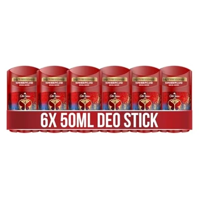 Abbildung von Old Spice Rock Deo Stick für Männer, 6x50ml, 48H Frische, langanhaltender Duft in Parfümqualität, 0% Aluminiumsalze, keine Flecken auf Schwarz &amp; Weiss, hergestellt aus 50% recyceltem Plastik