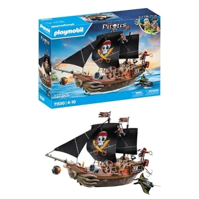 Abbildung von PLAYMOBIL Pirates 71530 Großes Piratenschiff, aufregende Seeschlachten und geheime Schatzsuchen auf hoher See, inklusive Kanonen, Geschossen Anker, detailreiches Spielzeug für Kinder ab 4 Jahren