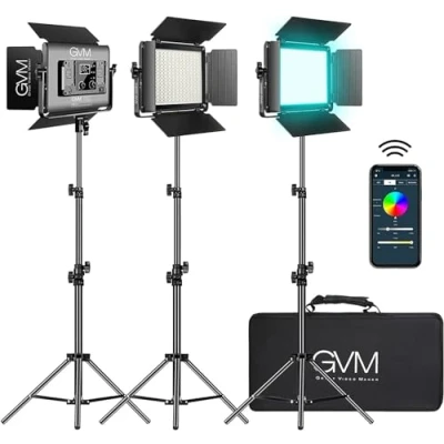 Abbildung von GVM led Videoleuchte Panel Set, 60W Video Beleuchtung mit Ständer, 3200K 5600K APP Steuerung Studiolicht Dauerlicht für YouTube Streaming licht Fotografie Studioset, Videolicht Set