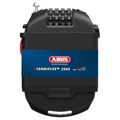 Abbildung von ABUS Spezialschloss Combiflex 2503/120 + Halterung UCH 2503 geeignet als Gepäcksicherung, Skischloss, Helmsicherung 120 cm Stahlkabel mit Zahlencode Schwarz