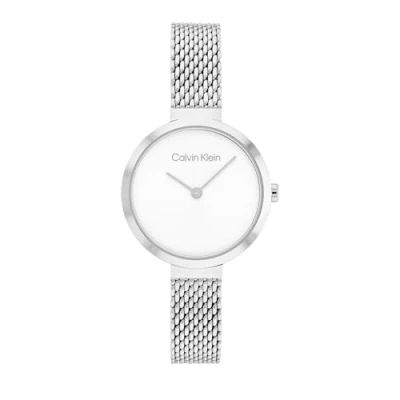 Abbildung von Calvin Klein Analog Quarzuhr für Damen Kollektion Minimalistic T BAR 28MM Mesh mit Silbernes Edelstahl Gliederarmband 25200082