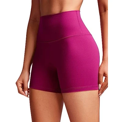 Abbildung von CRZ Yoga Damen Butterluxe Kurze Sporthose Laufshorts Sommer Radlerhose High Waist Fitness Shorts 10cm Magenta Violett 38