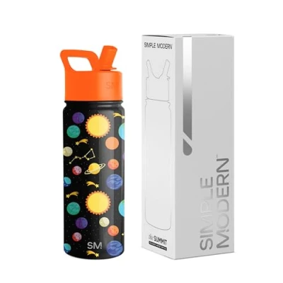 Abbildung von Simple Modern Trinkflasche Kinder mit Strohhalm Sport Isolierte Edelstahl Kindertrinkflasche für Kleinkinder Jungen und Mädchen Summit 530ml Solar System