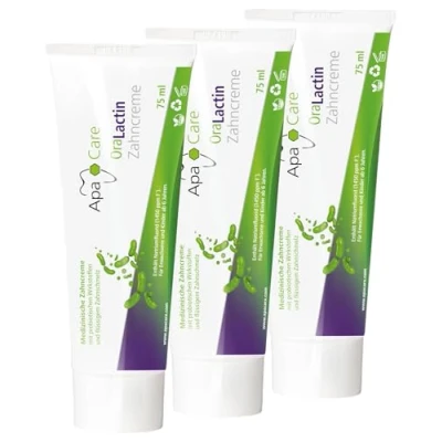 Abbildung von ApaCare OraLactin Remineralisierende Zahncreme Mit probiotischer Wirkung Zur Wiederherstellung einer gesunden Mundflora flüssigem Zahnschmelz und L Arginin 3 x 75ml