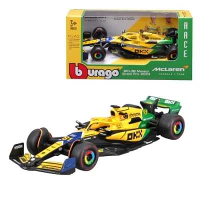 Abbildung von F1 McLAREN MCL38 2024 MONACO GP Livrea Senna 30th Anniversary Formula 1 OSCAR PIASTRI 81 Maßstab 1:43 12cm BBurago 18 38214 P