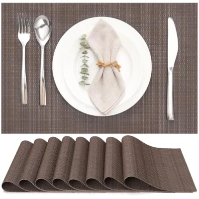 Abbildung von Myir JUN Tischsets Abwaschbar 8er Set, Gewebte Platzdeckchen rutschfest Abgrifffeste Hitzebeständig, Vinyl Platzsets für küche Speisetisch Hotel, Platz Matten 30x45cm (Brown 2)