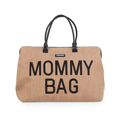 Abbildung von Childhome, Mommy Bag, Wickeltasche, Kliniktasche, Reisetasche, großes Fassungsvermögen, Wickelauflage, verstellbarer Schultergurt, unterteilt, Isoliertasche, Durchgang für Trolleygriff, Raffia