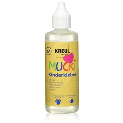 Abbildung von KREUL 24382 Mucki Kinderkleber, 80 ml Flasche, wasserlöslich, lösemittelfrei, PVC frei, geruchlos, universell einsetzbar, parabenfrei, glutenfrei, laktosefrei, vegan, auswaschbar, glasklar