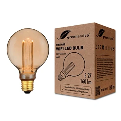 Abbildung von greenandco® Smart WiFi Vintage Design LED Lampe E27 G95, 3.8W 160lm 1800K 320 230V, flimmerfrei, dimmbar, kompatibel mit Alexa und Google Assistant, WLAN (ohne Hub), 2 Jahre Garantie