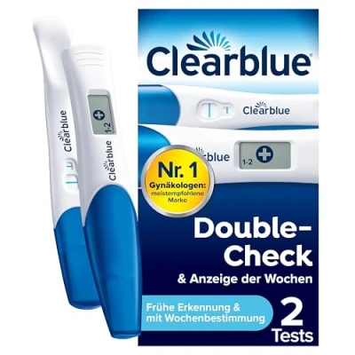 Abbildung von Clearblue Schwangerschaftstest Kombipack Double Check Früh &amp; Woche, 2 Tests (1 digital 25 mIU/ml, 1 visuell 10 mIU/ml), Pregnancy Test / Frühschwangerschaftstest, Schwangerschaft Wochenbestimmung