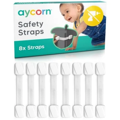 Abbildung von Aycorn Kindersicherung Schrank, Schubladen, Toilette 8 Pack Sicherheitsgurte Schrankschloss &amp; Türsicherung ohne Bohren und Schrauben Baby Zubehör, extra robust