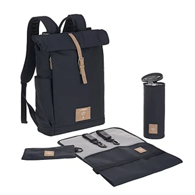 Abbildung von LÄSSIG Wickeltasche, Wickelunterlage, Kinderwagenbefestigung, Flaschenhalter nachhaltig produziert/GRE Rolltop Backpack, Blau (Night Blue)