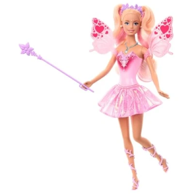 Abbildung von Mattel Barbie Puppe Fee mit Spielzeugzauberstab und Mode Accessoires, Fantasiethema Farbwechsel bei Flügeln Outfit, JCP76, [Mehrfarbig]