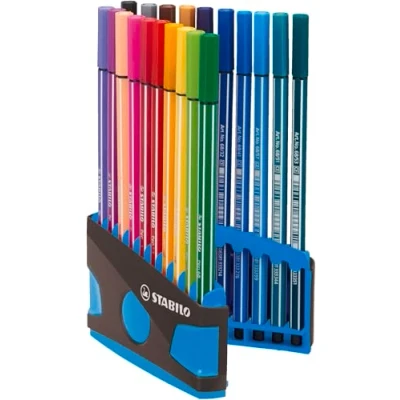 Abbildung von Premium Filzstift STABILO Pen 68 ColorParade mit Hängelasche 20er Tischset in anthrazit/blau 20 verschiedenen Farben