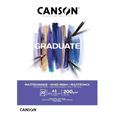 Abbildung von Canson Graduate C400110378 Mix Media Papier Block, DIN A3, 20 Blatt, 200 g/m² Weiß