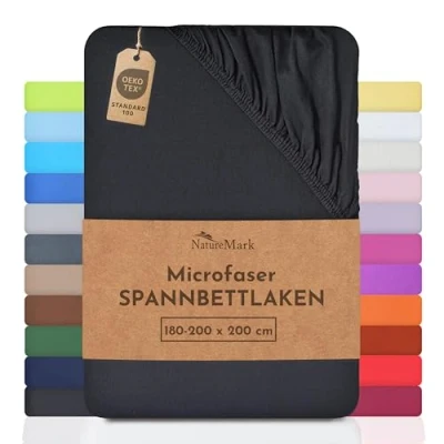 Abbildung von NatureMark Mikrofaser SPANNBETTLAKEN zum Sparpreis! viele Größen und Farben Markenware (180x200 200x200 cm, schwarz)