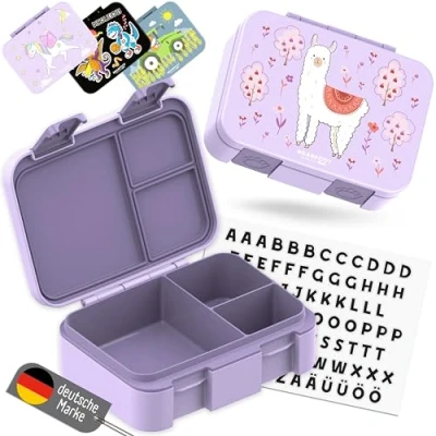 Abbildung von BEARFOOT Bento Box COMPACT BPA freie Kinder Brotdose für Schule &amp; Kindergarten Auslaufsichere Lunchbox Mädchen Jungen Praktisch, leicht kompakt (Lama lila, 650ml)