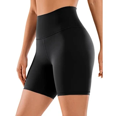 Abbildung von CRZ Yoga Naked Feeling Damen Kurze Leggings High Waist Blickdicht Fithess Shorts Radlerhose Sporthose 15cm Schwarz 36