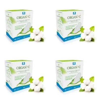 Abbildung von Organyc Hygienebinden für den täglichen Gebrauch mit gefalteten Flügeln aus 100% Bio Baumwolle 4 Packungen zu je 10 Stück (Insgesamt 40 Stück)