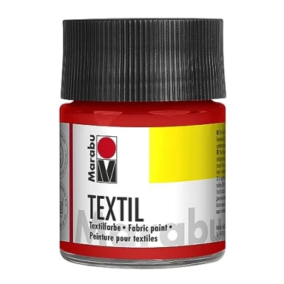 Abbildung von Marabu 17160005232 Textil Stoffmalfarbe für helle Stoffe, Rot 50 ml, Druckfarbe auf Wasserbasis, waschbeständig bis 60C, Fixierung durch Bügeln o. Backofen