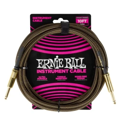 Abbildung von Ernie Ball Geflochtenes Instrumentenkabel, gerade/gerade, 3 m, Goldfarben (Pay Dirt) (P06428).