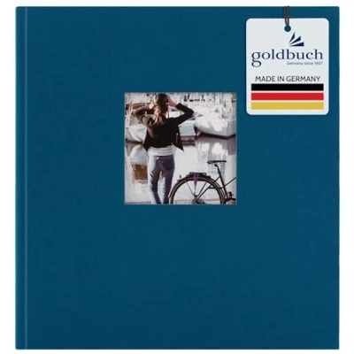 Abbildung von goldbuch 27 330 Bella Vista Fotoalbum mit Bildausschnitt Petrol, Erinnerungsalbum im Format 30 x 31 cm, Foto Album 60 weiße Seiten Pergamin Trennblättern, Fotobuch Leineneinband in Blau