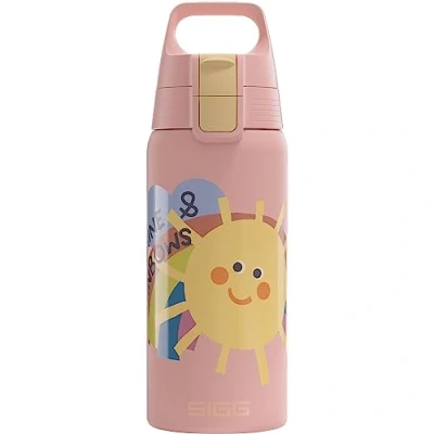 Abbildung von SIGG Isolierte Trinkflasche Kinder Shield Therm One Sunshine Kohlensäuregeeignet Auslaufsicher Spülmaschinenfest BPA frei 90% recycelter Edelstahl Hellpink mit Sonne 0,5L