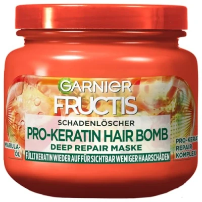 Abbildung von Garnier Reparierende Maske gegen Haarschäden, Für weniger Spliss und kräftigere Längen, Mit Amla Öl Pro Keratin+ Repair Komplex, Fructis Schadenlöscher Deep Repair, 320 ml