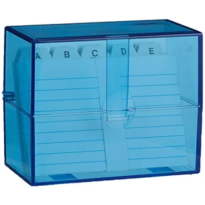Abbildung von Wedo 2507303 Karteibox DIN A7/300 quer, transparent blau inklusive 100 Karteikarten (weiß, liniert) und Register