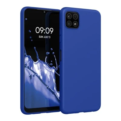 Abbildung von kwmobile Hülle kompatibel mit Samsung Galaxy A22 5G weiches TPU Silikon Case Cover geeignet für kabelloses Laden Baltik Blau